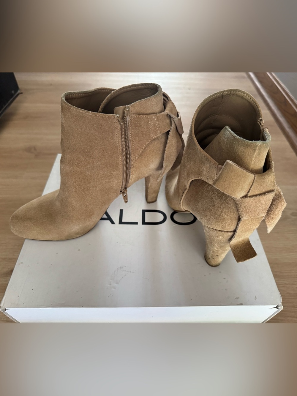 ALDO Tan Suede Bow Accent Heel Ankle Boots